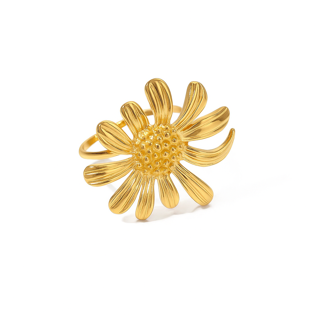 Sunflower Stainless Steel Plating 18k Gold Plated Open Ring