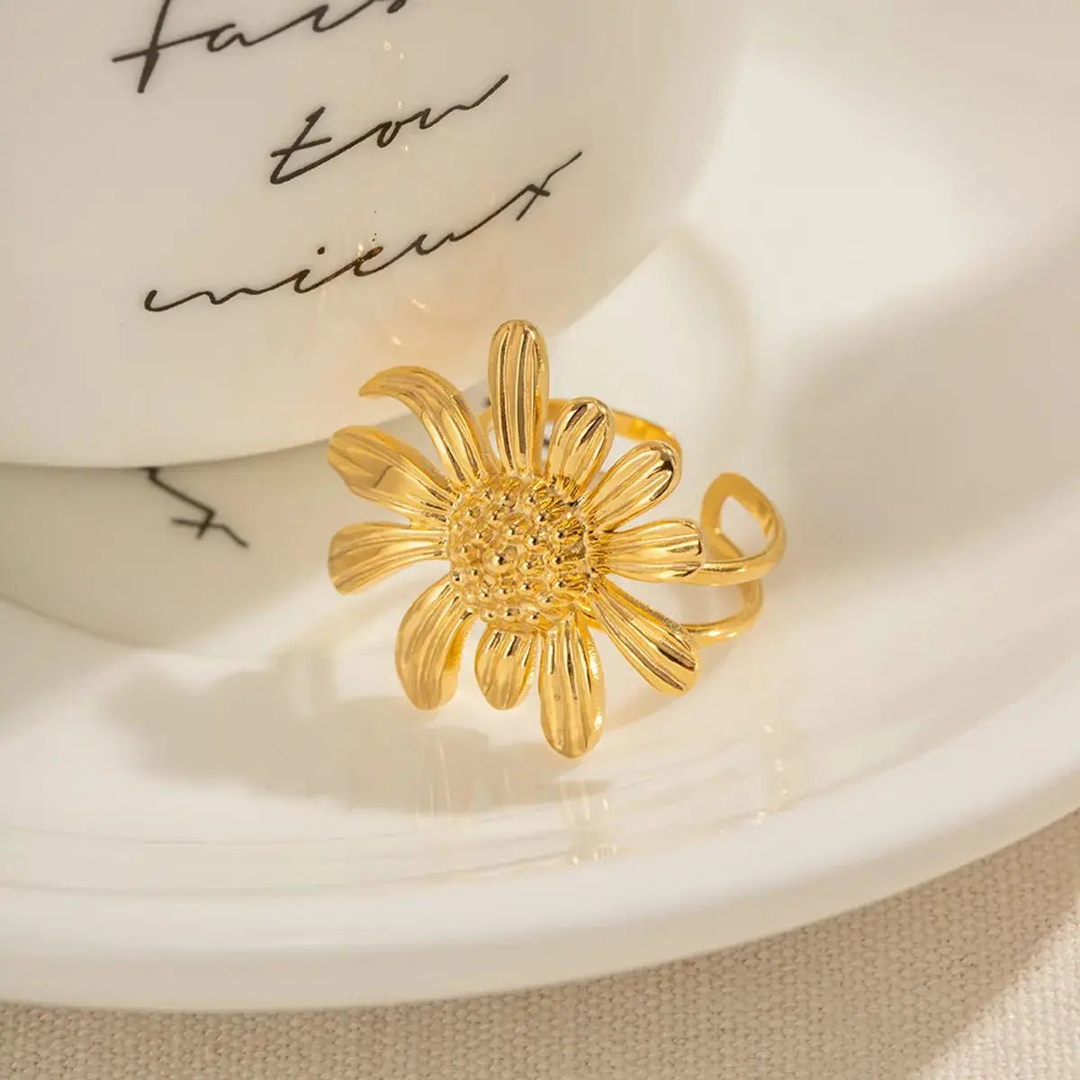 Sunflower Stainless Steel Plating 18k Gold Plated Open Ring