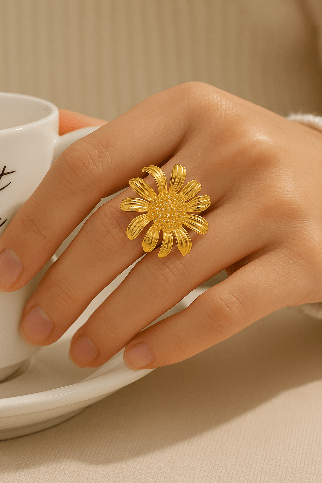 Sunflower Stainless Steel Plating 18k Gold Plated Open Ring - MIRELLIEN