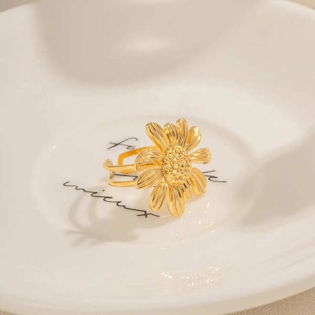 Sunflower Stainless Steel Plating 18k Gold Plated Open Ring
