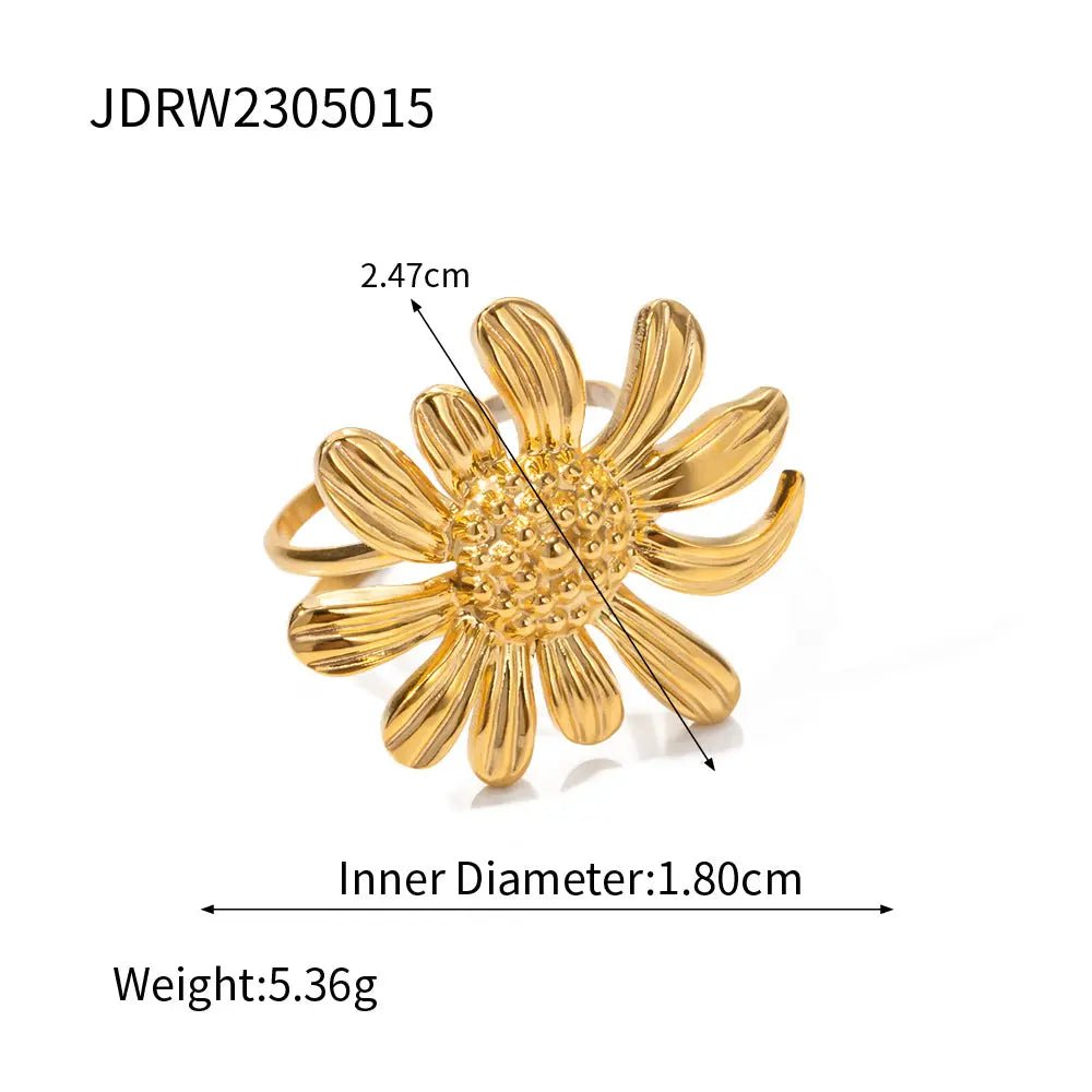 Sunflower Stainless Steel Plating 18k Gold Plated Open Ring