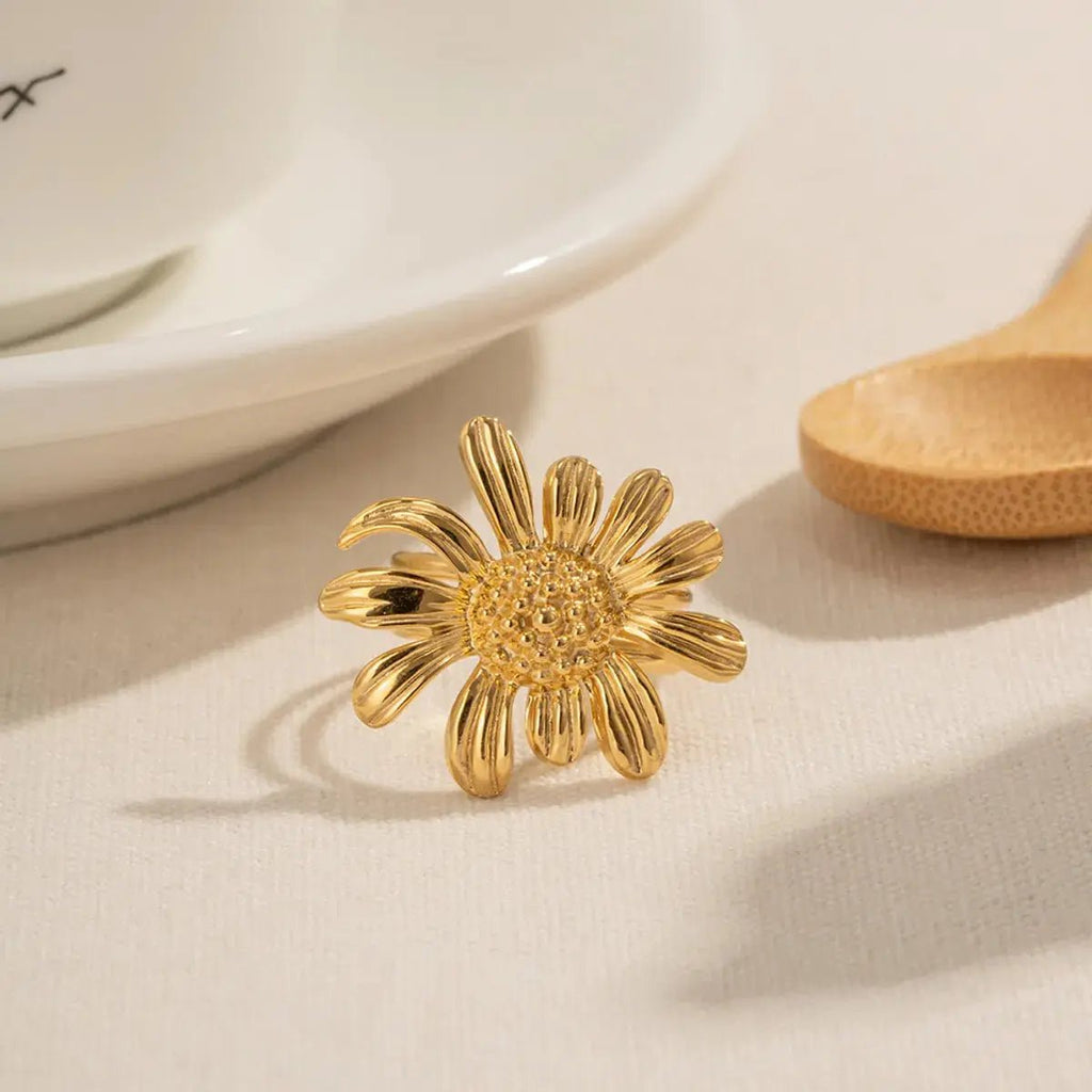 Sunflower Stainless Steel Plating 18k Gold Plated Open Ring