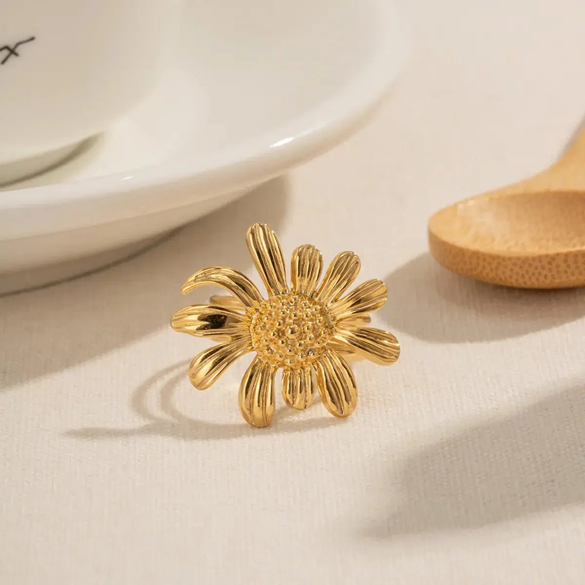 Sunflower Stainless Steel Plating 18k Gold Plated Open Ring