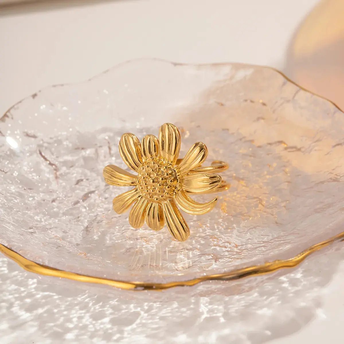 Sunflower Stainless Steel Plating 18k Gold Plated Open Ring
